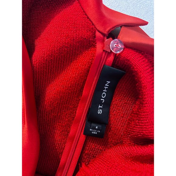 ST. JOHN Santana Knit Venetian Red Shimmer Knit Satin Bow Sheath Dress 4 - Picture 4 of 6